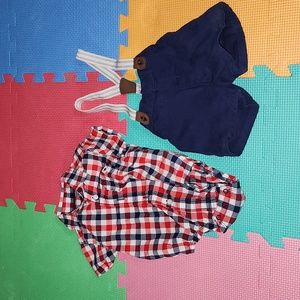 Carter's size 6 months,  button down short sleeve onesie with shorts suspenders